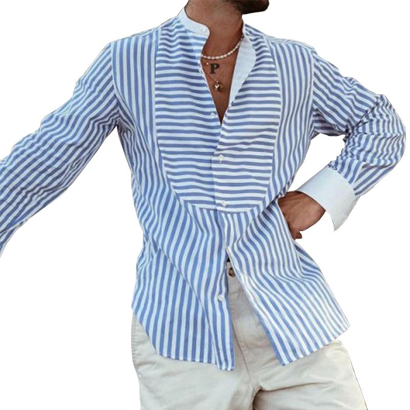 Hardfell | Men's long sleeve shirt with irregular stripes and decorative stitching