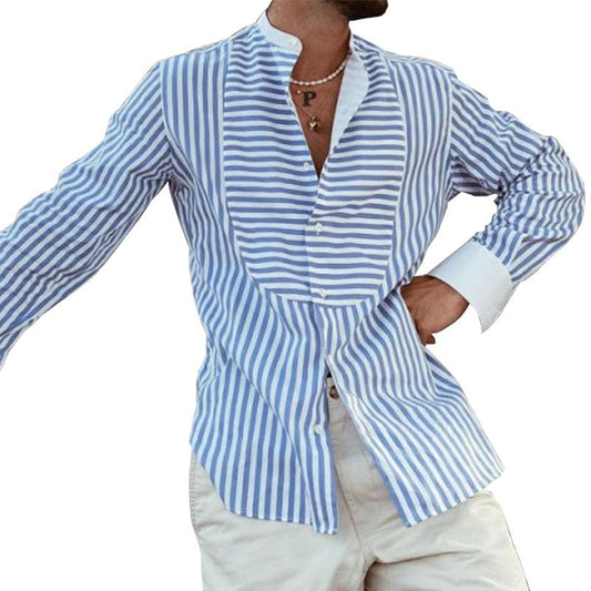 Hardfell | Men's long sleeve shirt with irregular stripes and decorative stitching