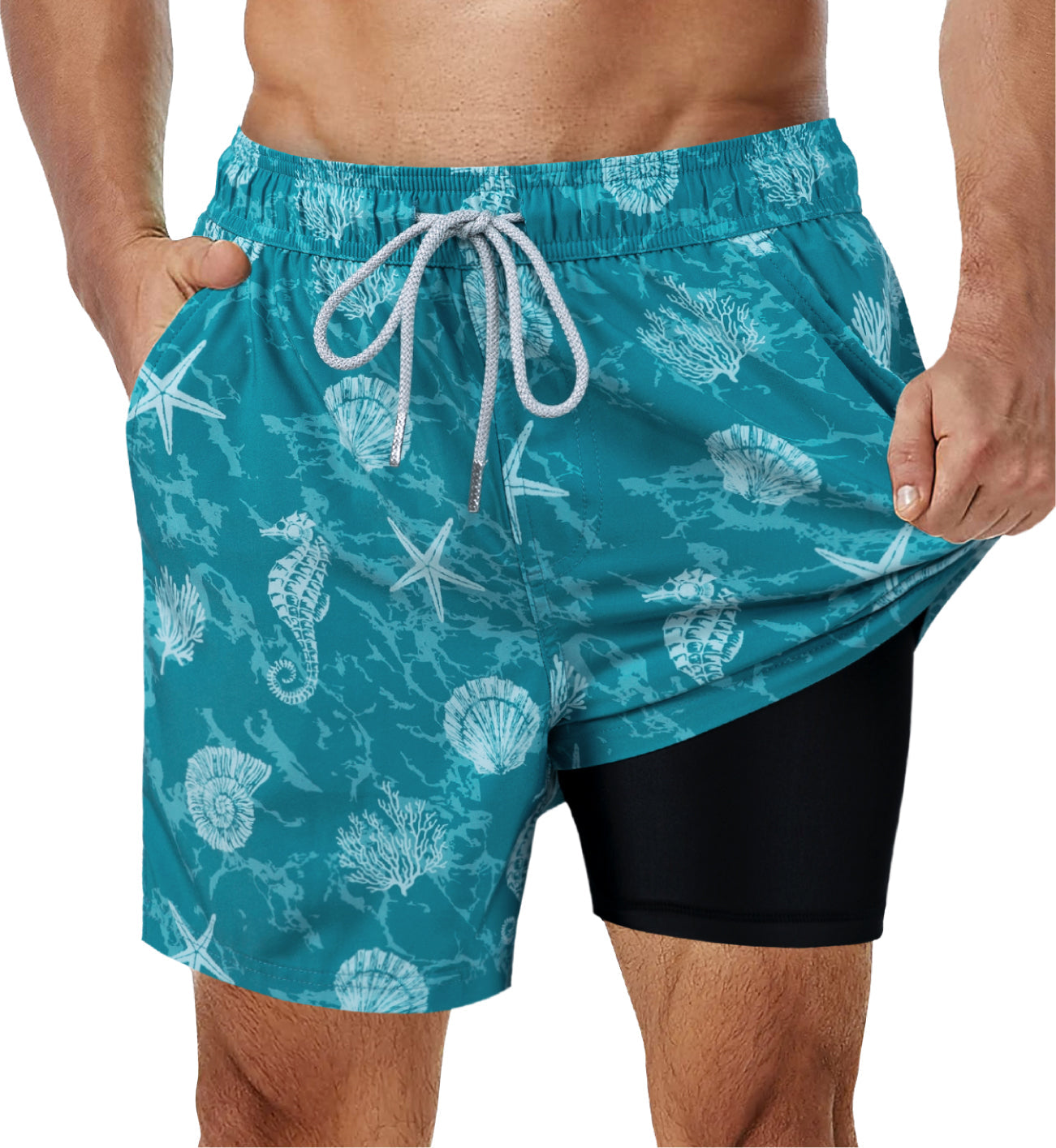 Hardfell | Navy blue swim shorts with vibrant