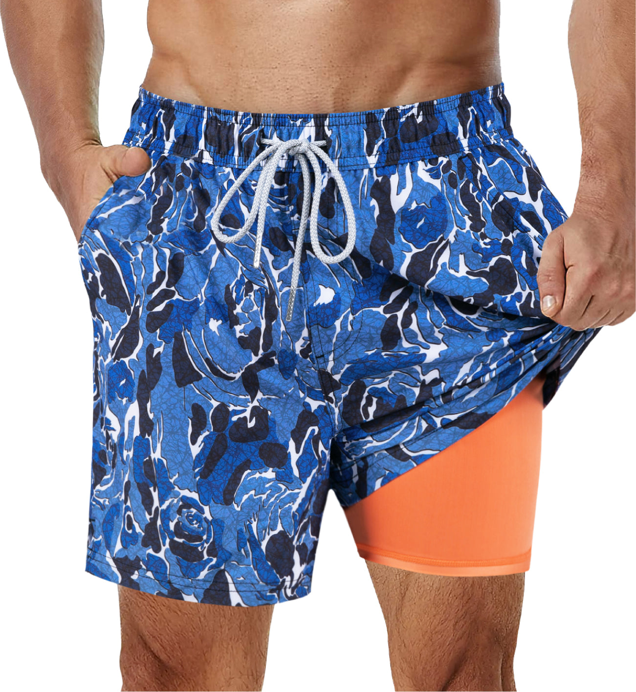 Hardfell | Navy blue swim shorts with vibrant